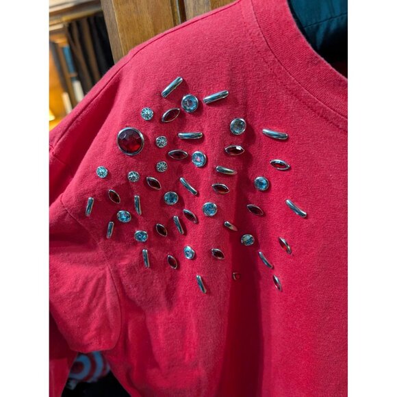1990s Embellished Top w/ Rhinestone & Silver Studs Eyes On California One Size - Picture 2 of 7